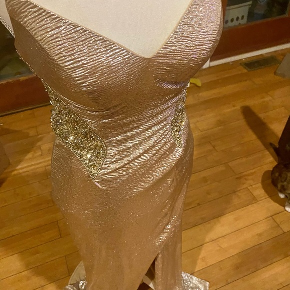 Dresses & Skirts - ASKFormal Metallic gold tint Prom/Sweet 16 Formal gown.Jewel detail,slit &train